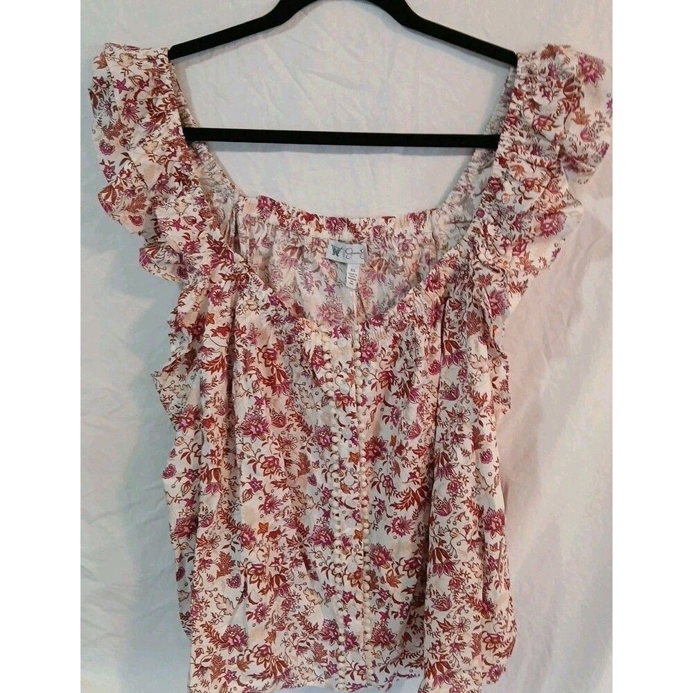 Jessica Simpson Violetta Flutters Sleeveless Top (Pinks)Floral Womens Xlg NWT